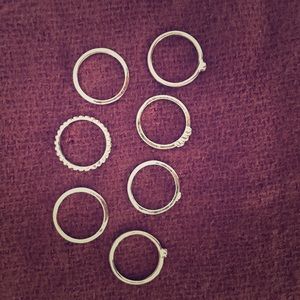 Ring set 7 stacking rings set diamond stone studs